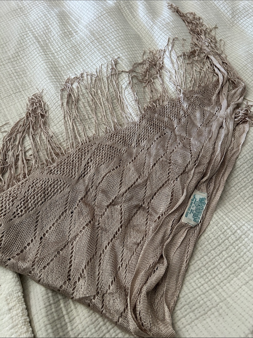 Light Taupe Knit Fringe Scarf